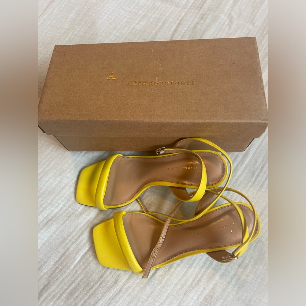 Anthropologie Yellow Heels Sandals - Picture 5 of 12